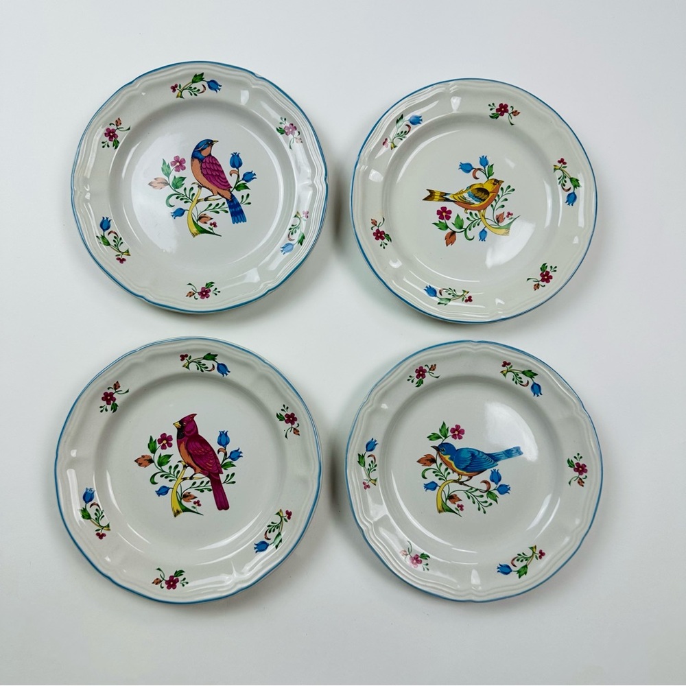 Tienshan Stoneware Bird Decorative Small Plates Set of 4